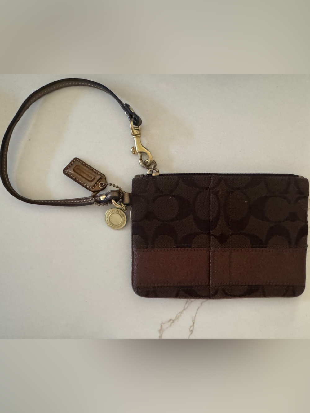 NWOTCoach Brown Signature Jacquard With Multi Color Striped Interior Wrist Pouch